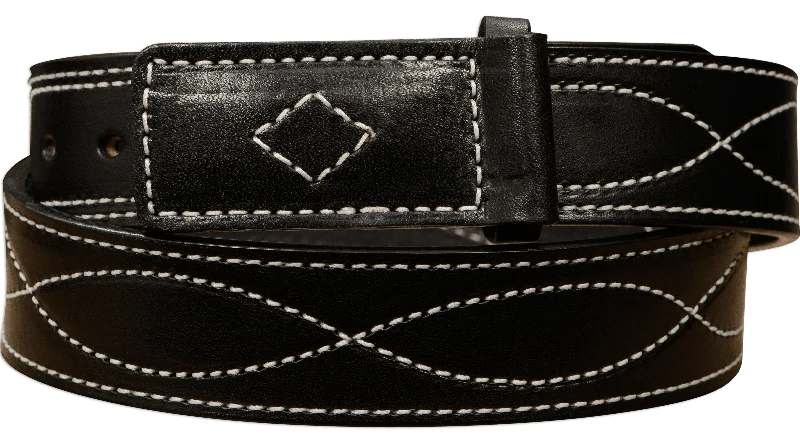 The Pit Boss: Black Figure 8 White Stitched Buckle-less Ball Hook 1.50"