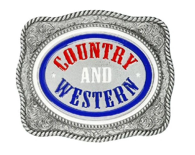 Country Western Red White Blue Belt Buckle