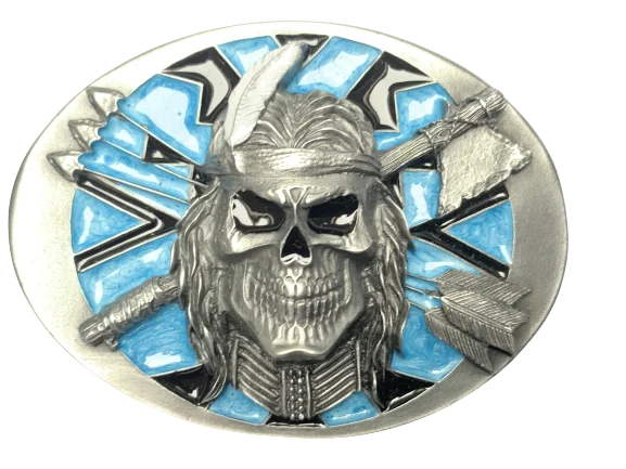 Indian Skull and Arrows Belt Buckle