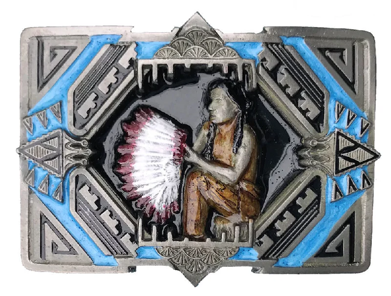 Indians Headdress Turquoise Belt Buckle