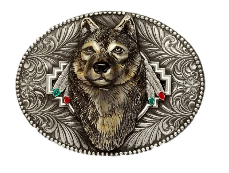 Oval Wolf Head Belt Buckle