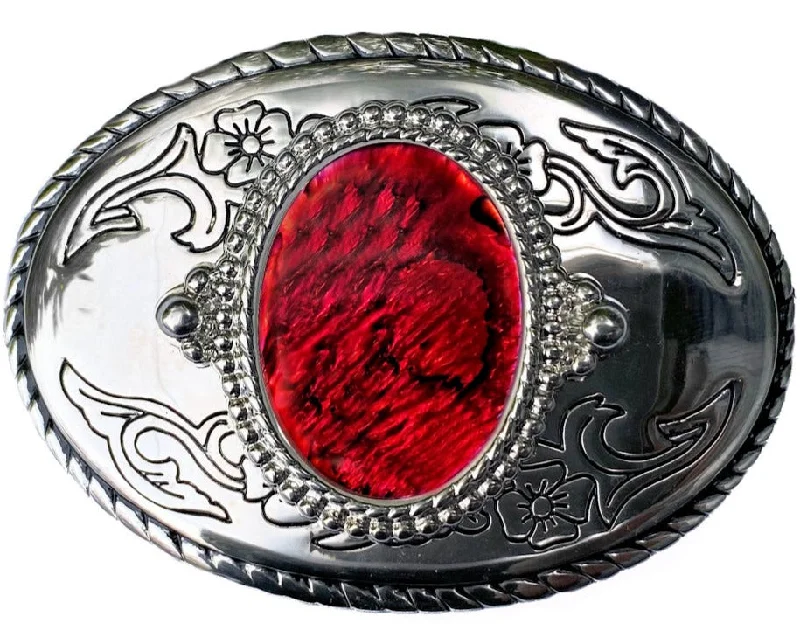 Shell Sliver Oval Red Belt Buckle