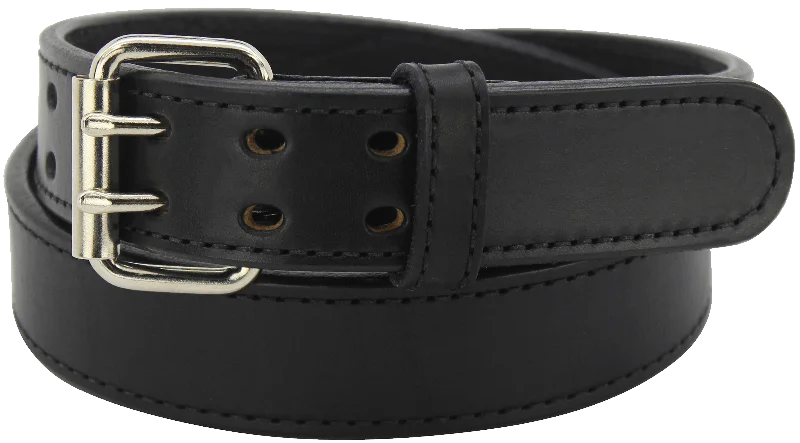 The Viper: Men's Black Stitched Max Thick Leather Belt With Double Prong Buckle 1.75" Extra Wide