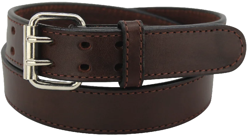 The Viper: Men's Brown Stitched Max Thick Leather Belt With Double Prong Buckle 1.75" Extra Wide