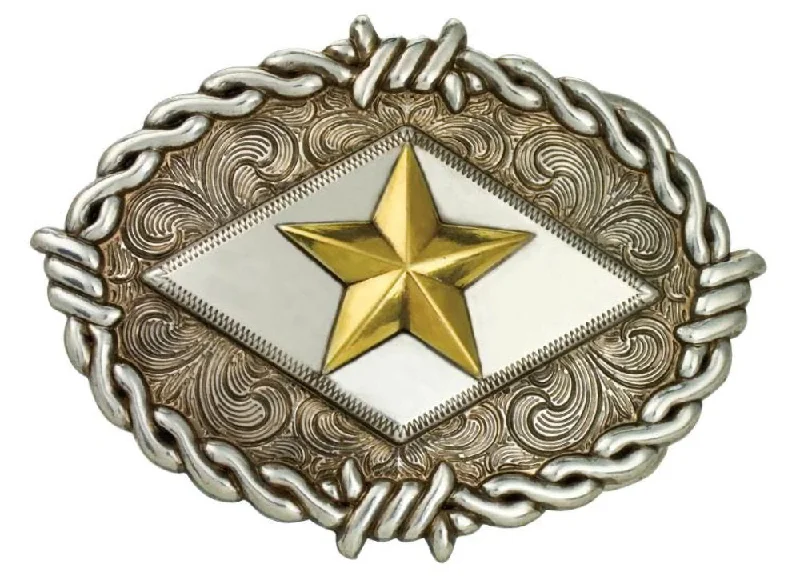 Two Tone Barbed wire Star Trophy Belt Buckle