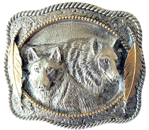 Two Wolfs Gold Belt Buckle