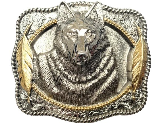 Wolf Head Silver Gold Belt Buckle