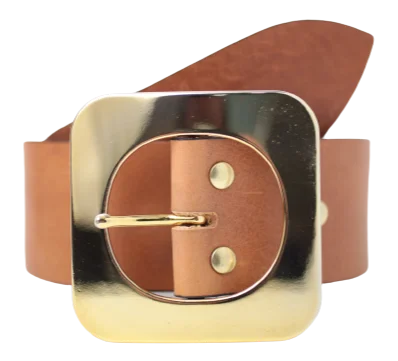 Women's Dress Belt with Polished Gold Buckle