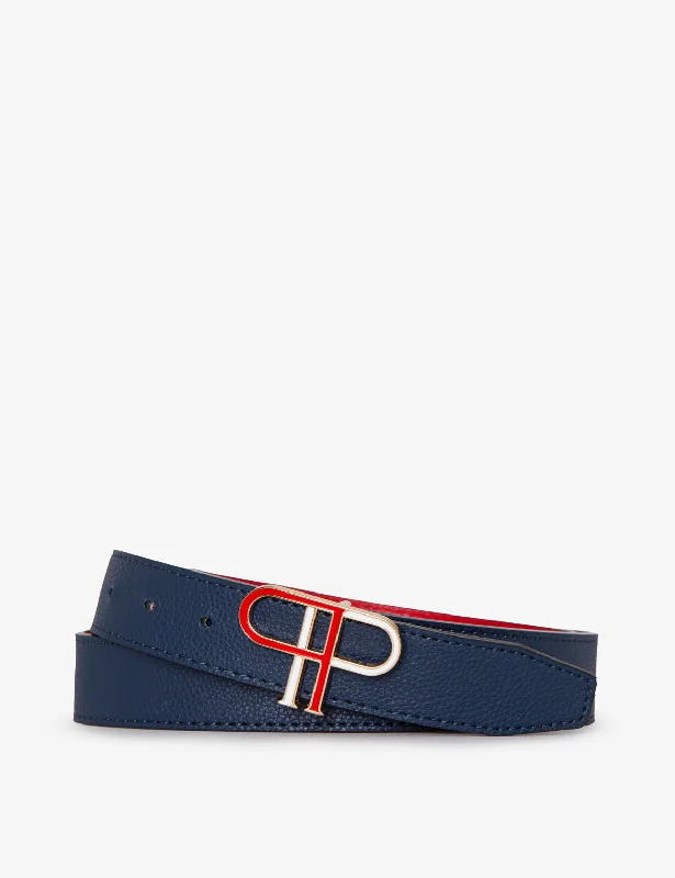 LADIES 30MM ENAMEL REVERSIBLE DOUBLE P BELT