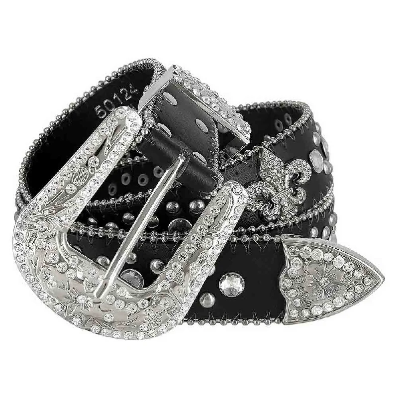 Black Scout With Studs And White Stones Studded Rhinestones Belts