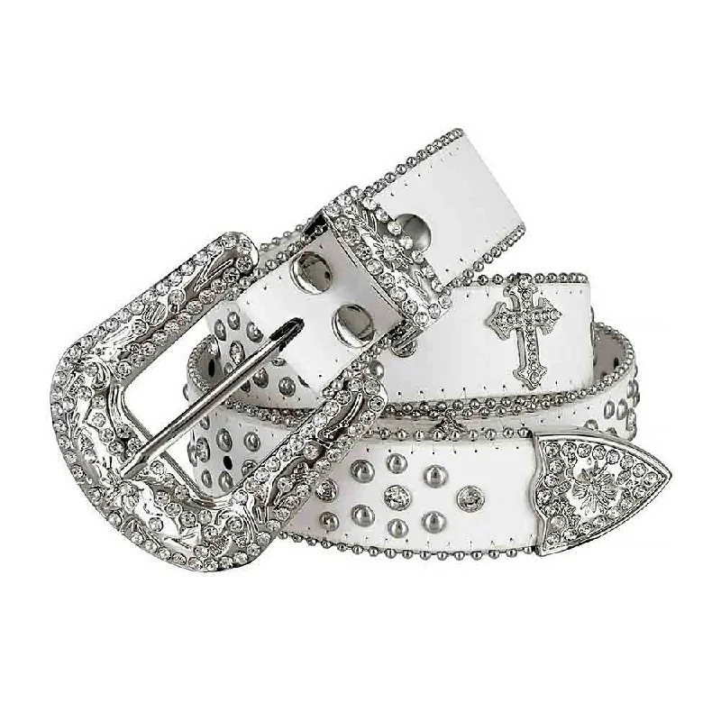 White Cross Stones With Studs And White Stones Studded Rhinestones Belts