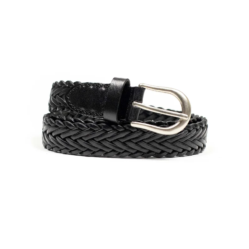 Woven belt in black leather