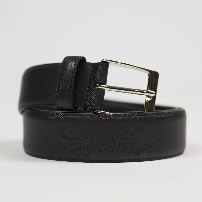 Black Saffiano leather dress belt