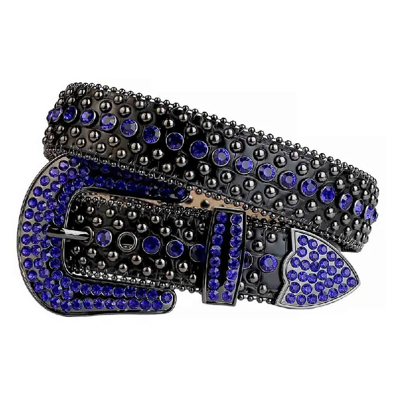 Black Strap With Black & Blue Studded Rhinestone Belt