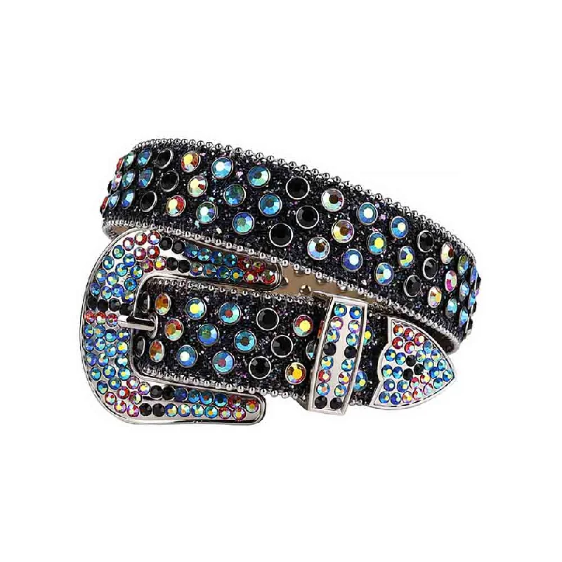 Black Strap With Black & Multi Studded Rhinestone Belt