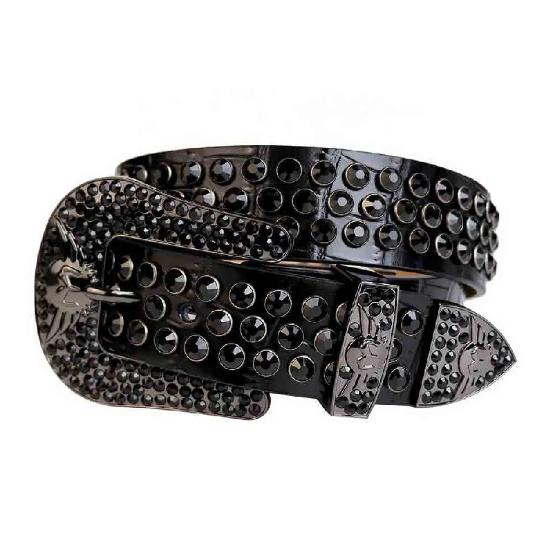 Black Strap With Black Studded Rhinestone Belt with Black Buckle