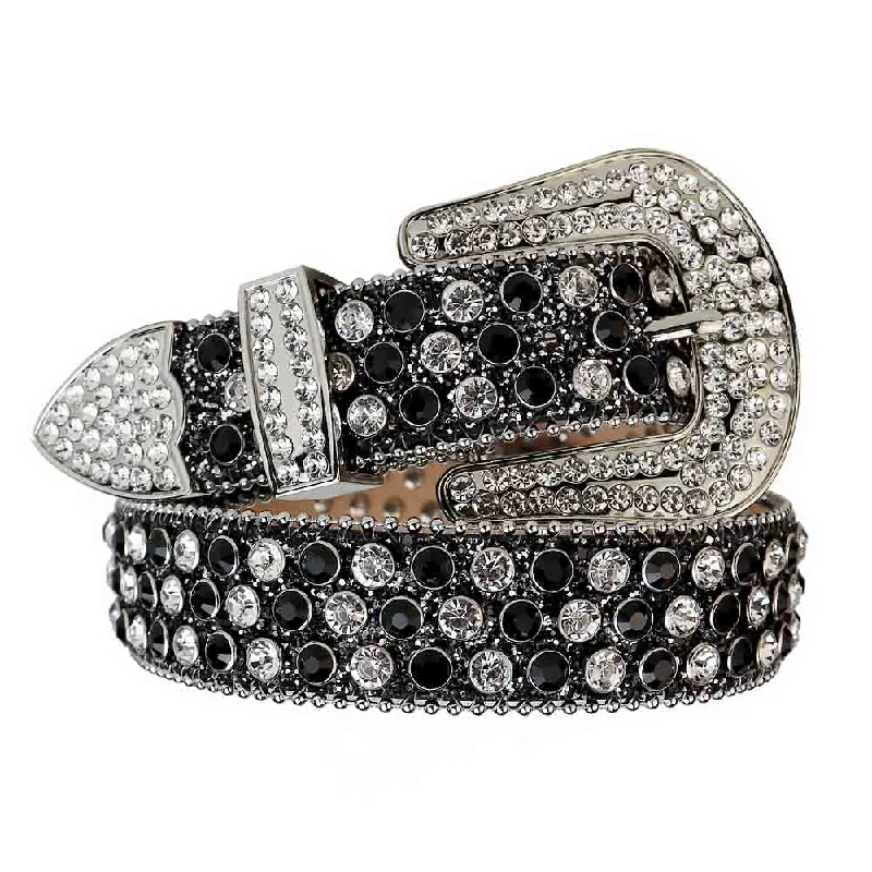 Black Strap With Black & White Studded Rhinestone Belt