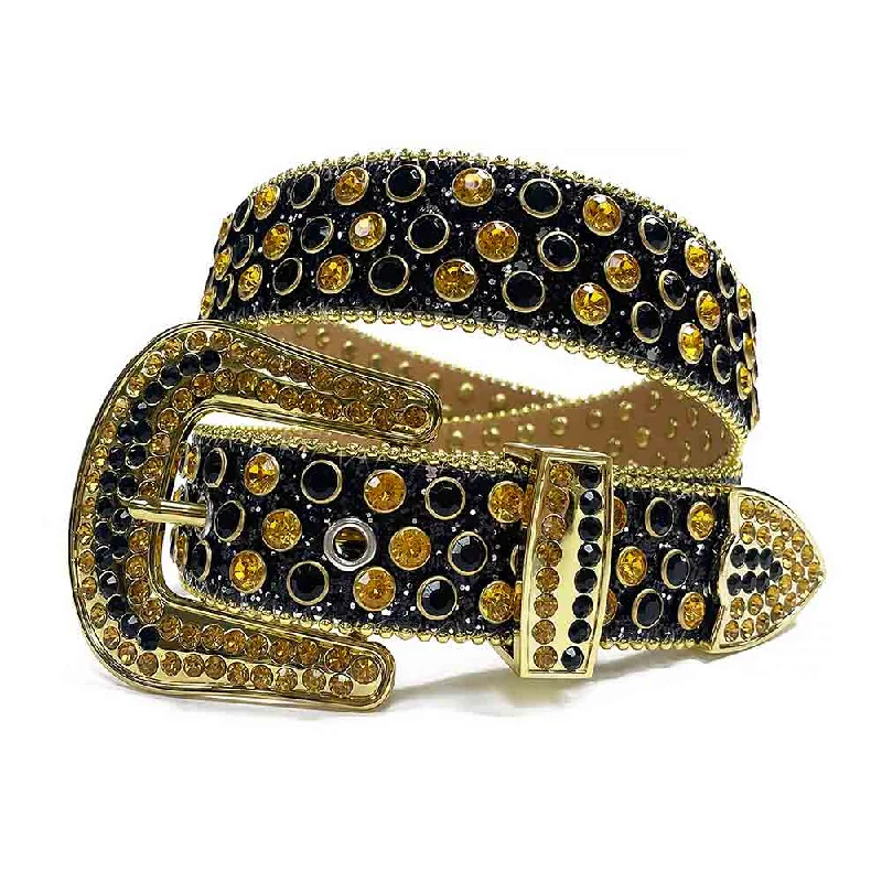 Black Strap With Gold & Black Studded Rhinestone Belt