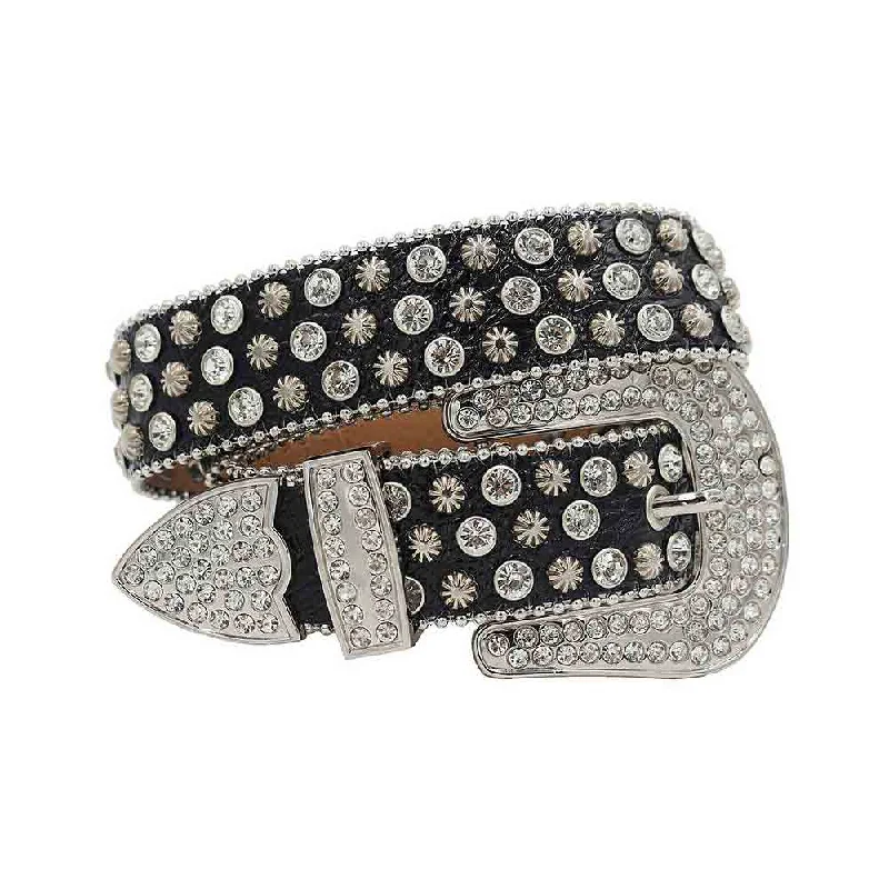 Black Strap With Silver Studded And Rhinestone Belt