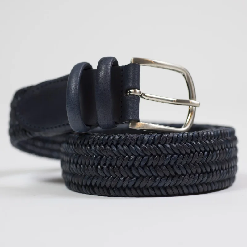 Blue "intreccio" leather woven belt