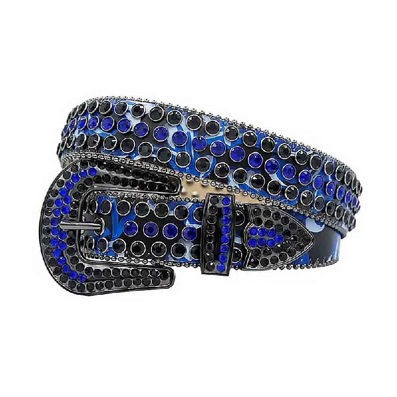 Blue & Black Strap With Royal Blue & Black Studded Rhinestone Belt