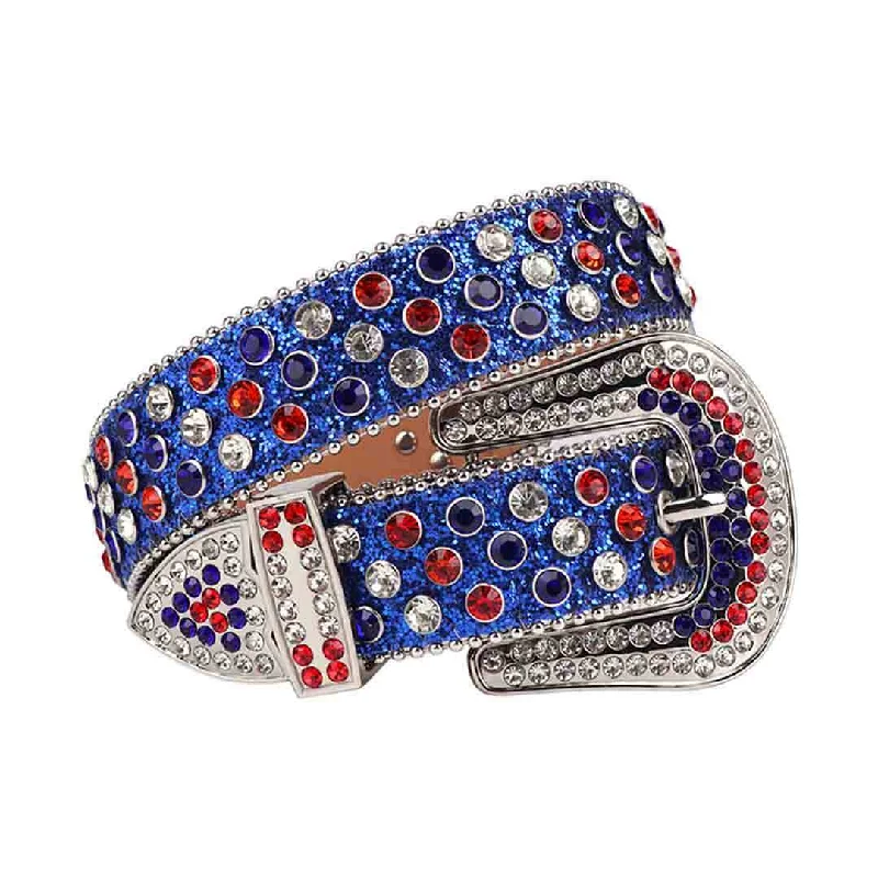 Blue Strap With Multi Rhinestone Belt