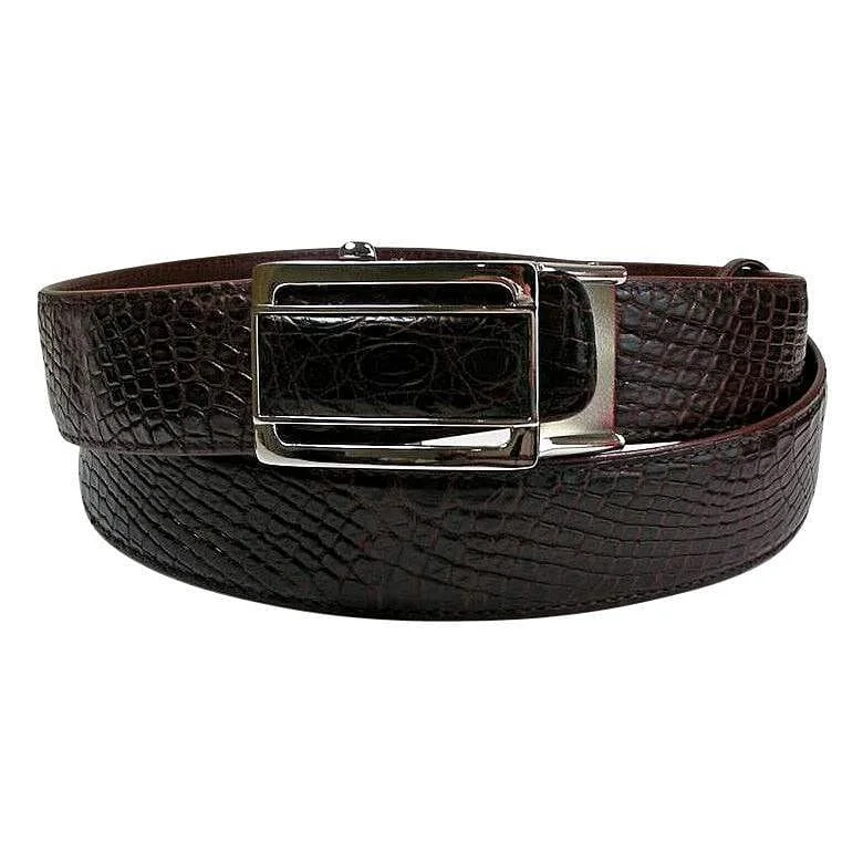 Burgundy Crocodile Stomach Leather Belt