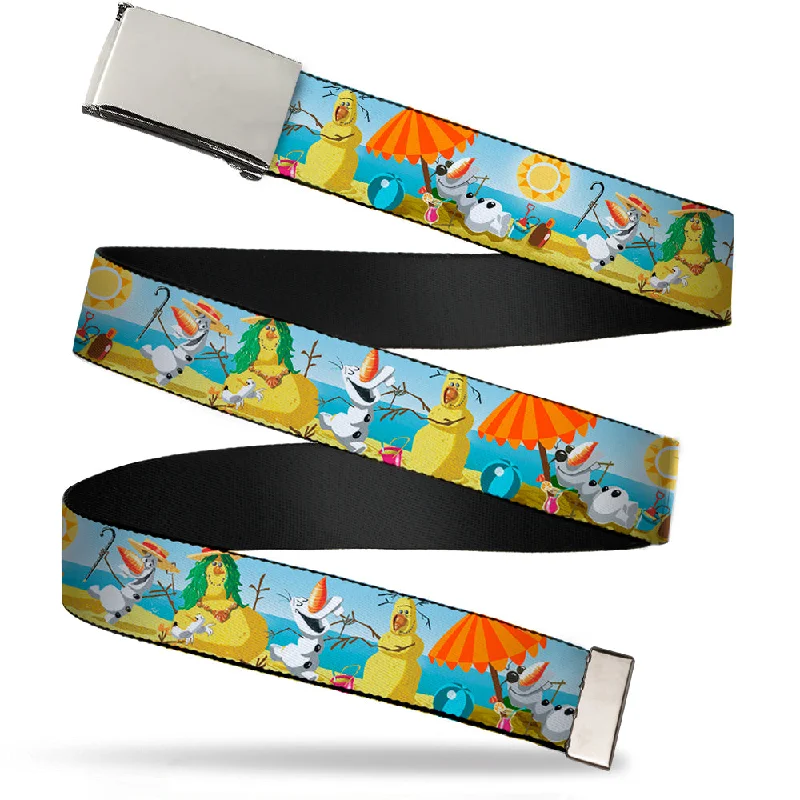 Chrome Buckle Web Belt - Olaf Summertime Beach Scenes Webbing