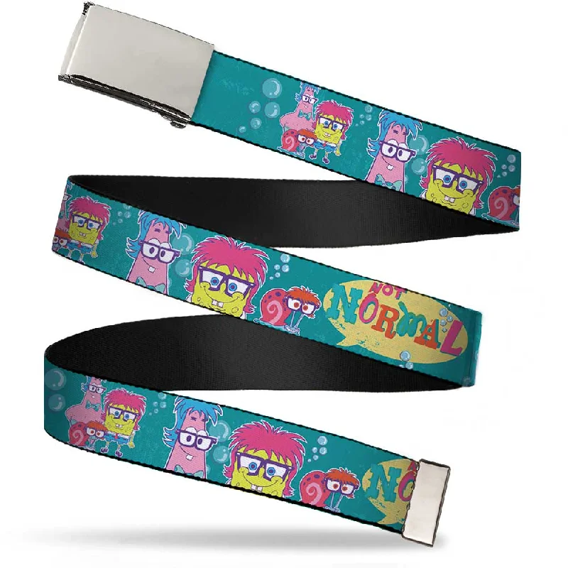 Chrome Buckle Web Belt - Patrick, SpongeBob & Gary NOT NORMAL Aqua Webbing