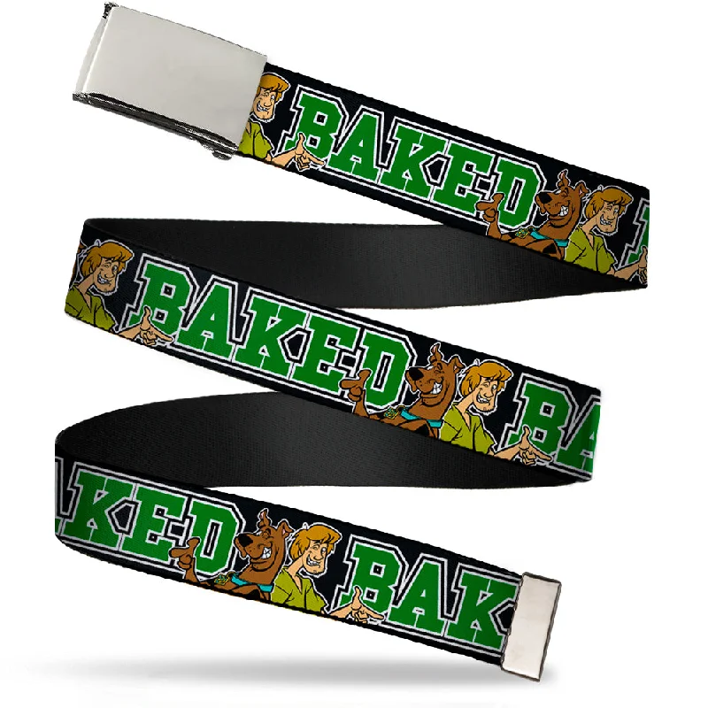 Chrome Buckle Web Belt - Scooby Doo & Shaggy Pose/BAKED Black/Green Webbing