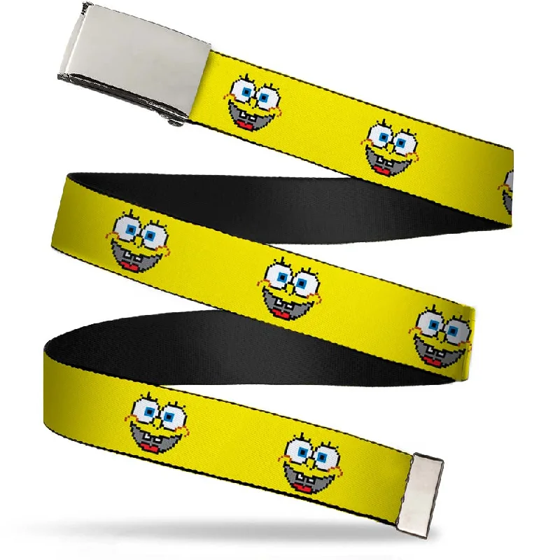 Chrome Buckle Web Belt - SpongeBob 8-Bit Smile Yellow Webbing