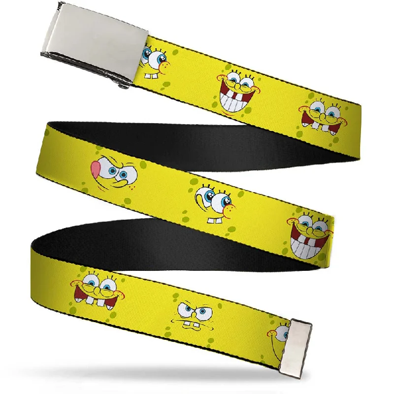 Chrome Buckle Web Belt - SpongeBob Expressions Yellow Webbing