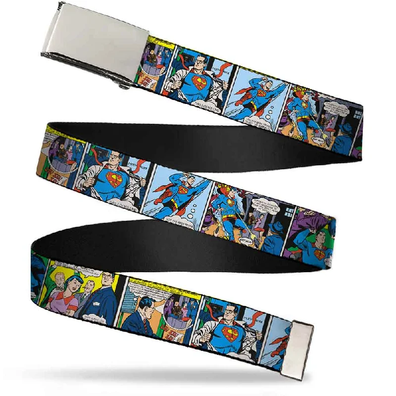 Chrome Buckle Web Belt - Superman Comic Panels Webbing