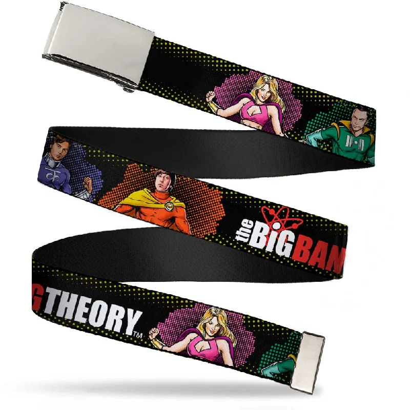 Chrome Buckle Web Belt - THE BIG BANG THEORY Superhero Character Poses Black Webbing