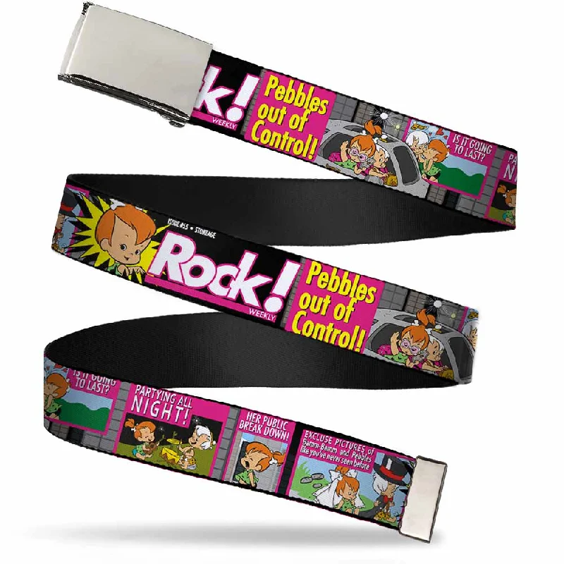 Chrome Buckle Web Belt - The Flintstones Tabloid - ROCK! PEBBLES OUT OF CONTROL Webbing