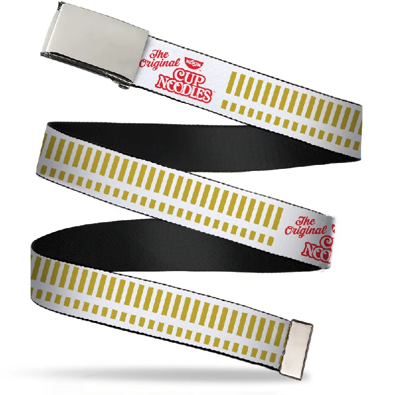 Chrome Buckle Web Belt - THE ORIGINAL CUP NOODLES Caterpillar Striping White/Red/Gold Webbing