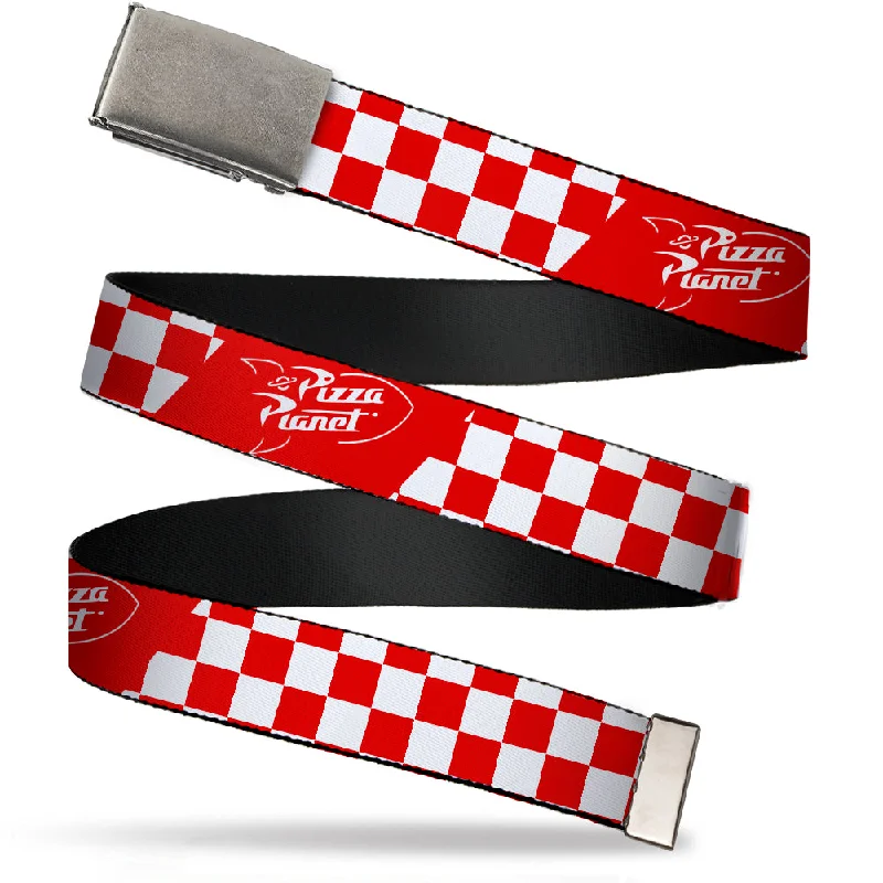 Chrome Buckle Web Belt - Toy Story PIZZA PLANET Logo Checker Red/White Webbing