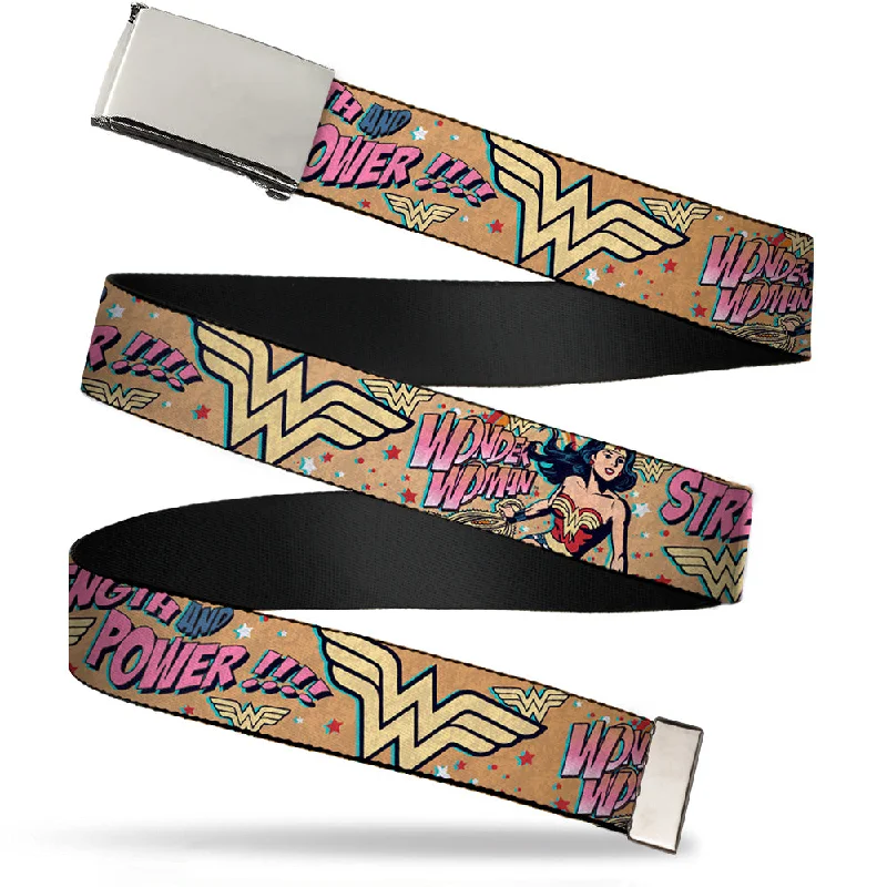 Chrome Buckle Web Belt - Wonder Woman Strength & Power Webbing