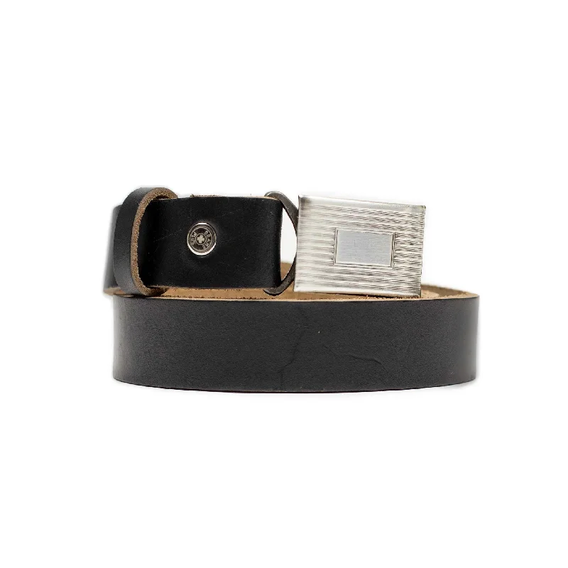 Classic Horween leather belt in Black with engine-turned plated buckle (restock)