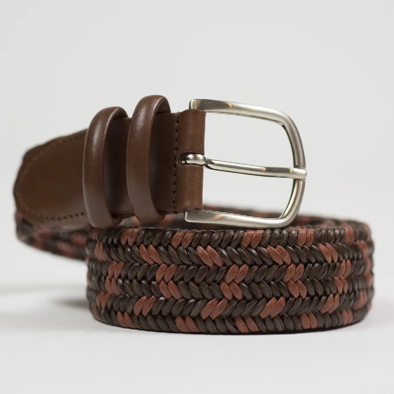 Cognac and brown "intreccio" leather woven belt