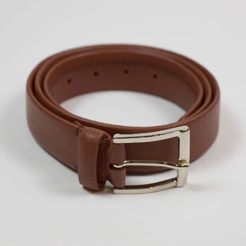 Cognac brown soft calf "tubo" tubular dress belt