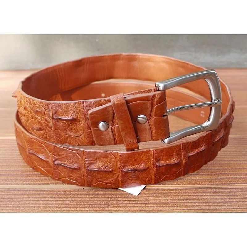 Cognac Crocodile Leather Belt