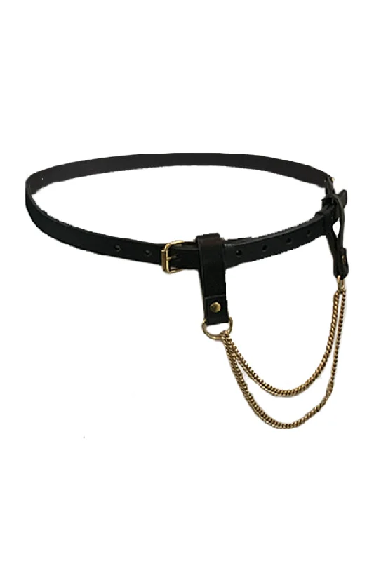 Convertible Draped Chain & Leather Belt- Black