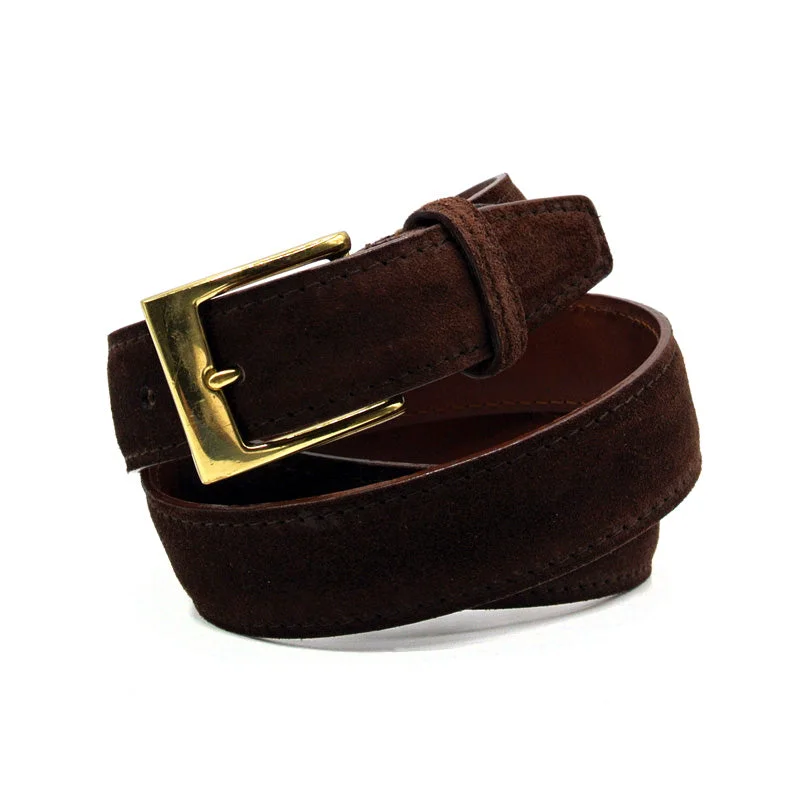 76-255-CHO Italian Sueded Calfskin Belt Chocolate