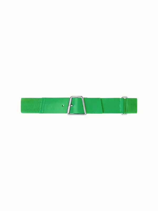 Elastic Belt with Leather Closure and Trapezoid Buckle