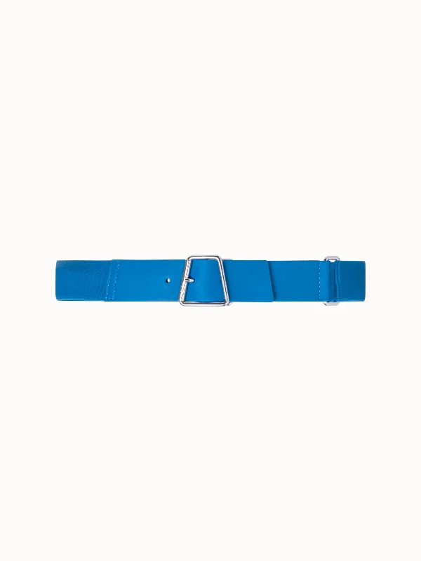 Elastic Belt with Leather Closure and Trapezoid Buckle