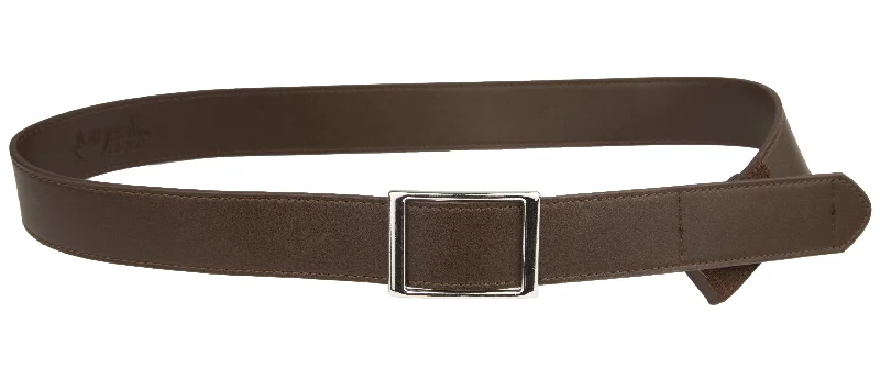 MYSELF BELTS -  Genuine Leather Easy Velcro Belt with Faux Buckle - BLACK/BROWN