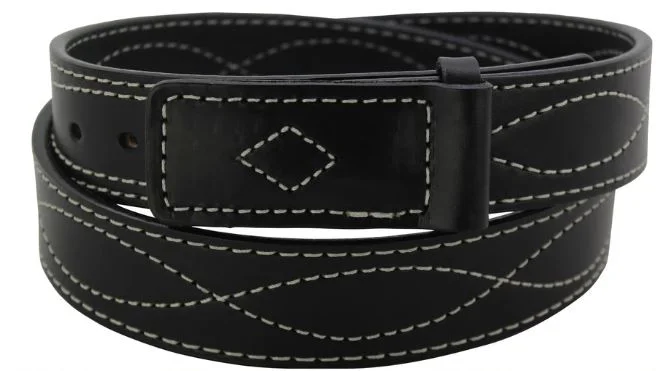 Gingerich Black Figure 8 Stitched Mechanics Buckle-less Belt With White Stitching Style 8204-18