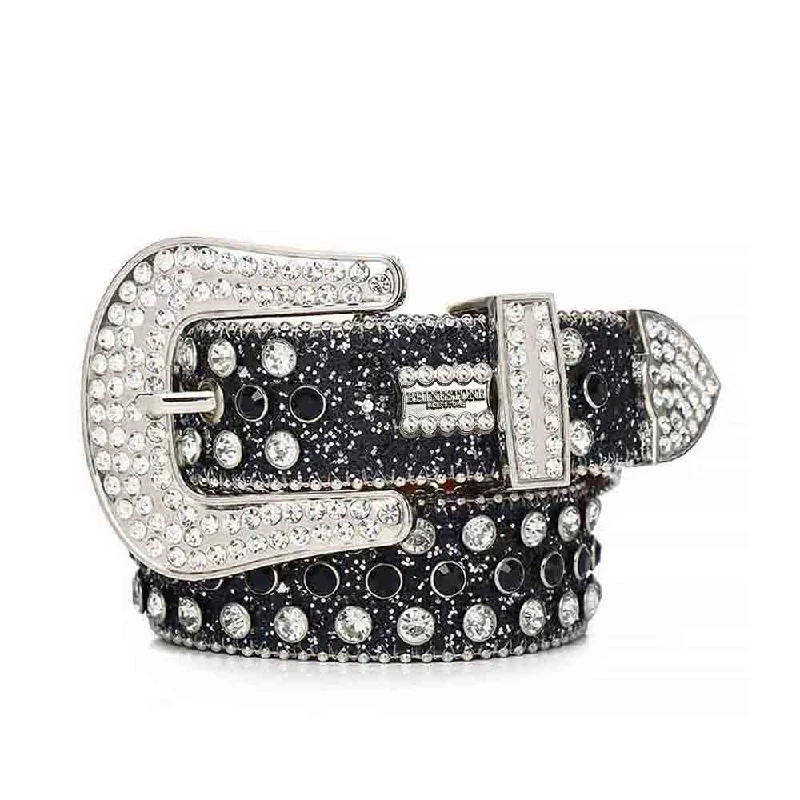 Glitter Black Strap With Black & Crystal Studded Rhinestone Belt