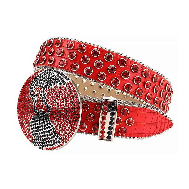 Globe Buckle Red Strap With Red Studded Rhinestone Belt